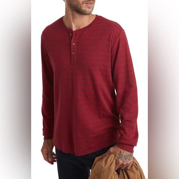 Marine Layer Men's Long Sleeve Henley Shirt Red and Black Stripes Size XL - Picture 2 of 9